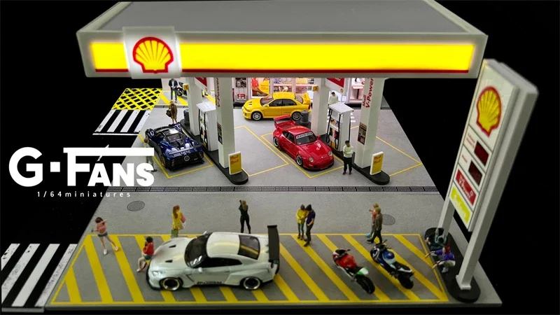 G-Fans 1:64 Shell gas station with light building scene model 710035