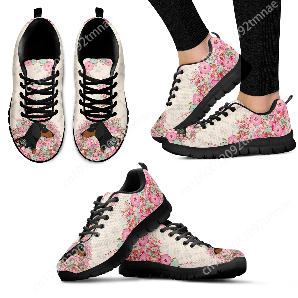 Custom Dachshund Hibiscus Design Brand Sneakers Floral Print Summer Sport Shoes White Lace Up Flats Gift Zapatos Mujer