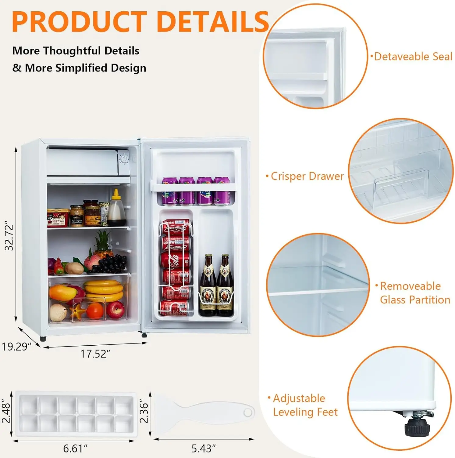 Small Refrigerator With Freezer, 3.2 Cu.Ft.Refrigerator, Adjustable Thermostat Control, Mini Fridge Or Bedroom, Apartment,Office