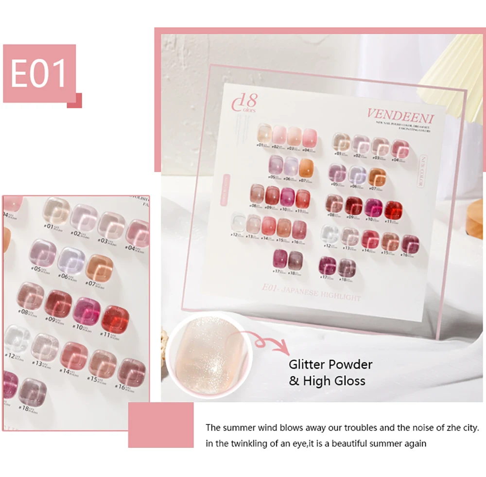 Vendeeni 18 Farben Reiner Farbgel-Nagellack-Set Semi-Permanenter UV-LED-Soak-Off-Gel-Lack Nagelkunst-Gel-Lack mit Display – Detail 3