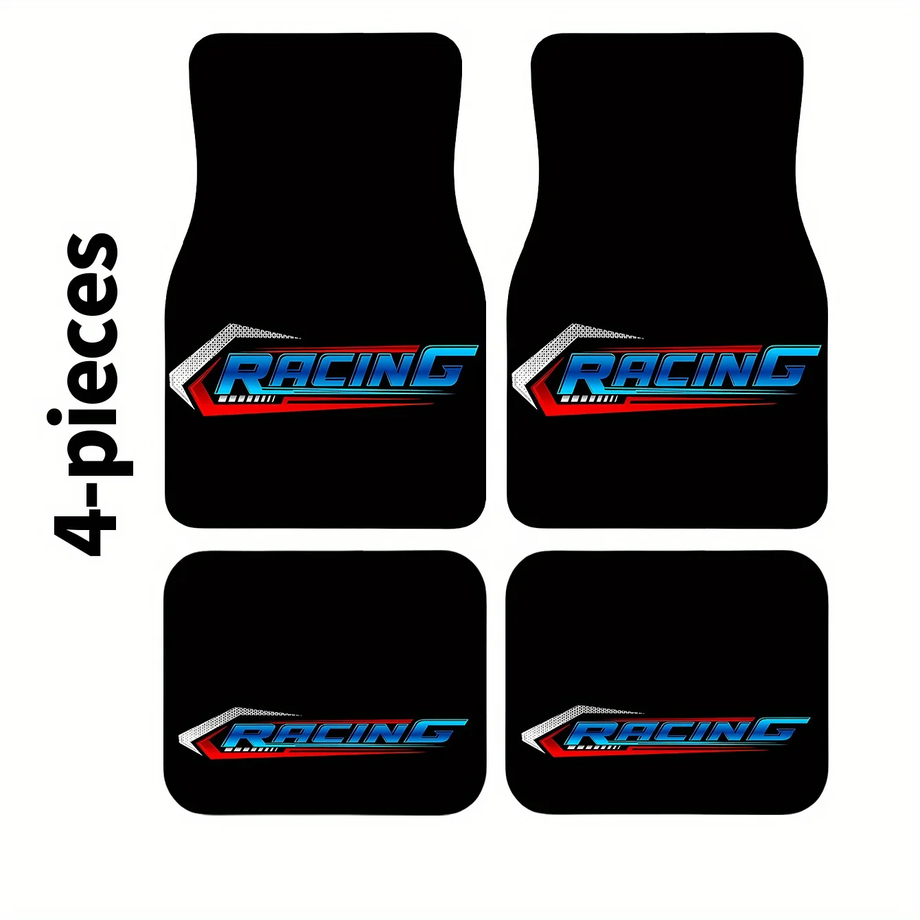 4pcs Racing Logo Design Pattern Trendy Fashion Car Floor Mats, Exquisite Dynamic Racing Logo Pattern, Premium Craftsmanship, Tre