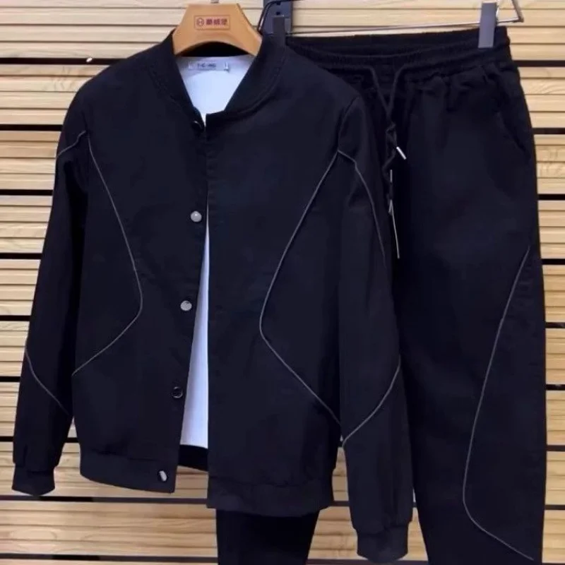 

2025 New Men's jacket set, fashionable Korean-style workwear casual pants, slim 2-piece set, fashionable spring and autumn coat