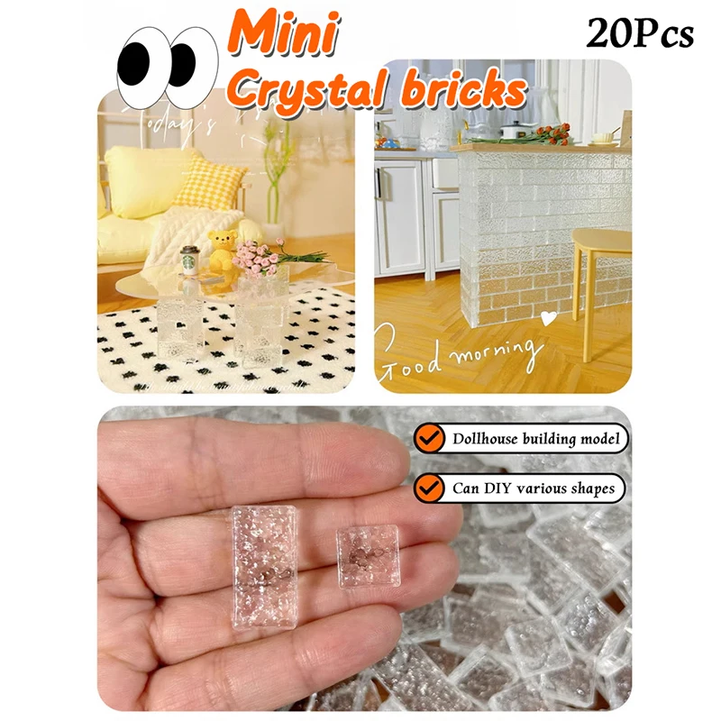 20Pcs Dollhouse Mini Crystal Clear Bricks Water Ripple Crystal Glass Bricks Model Dollhouse Micro Scene Construction Props