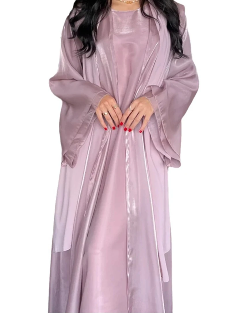 Elegant Muslim Abaya for Women Dress 2 Piece Set Silky Belted Party Dresses Kimono Gown Saudi Arabic Dubai Kaftan Islamic 2025