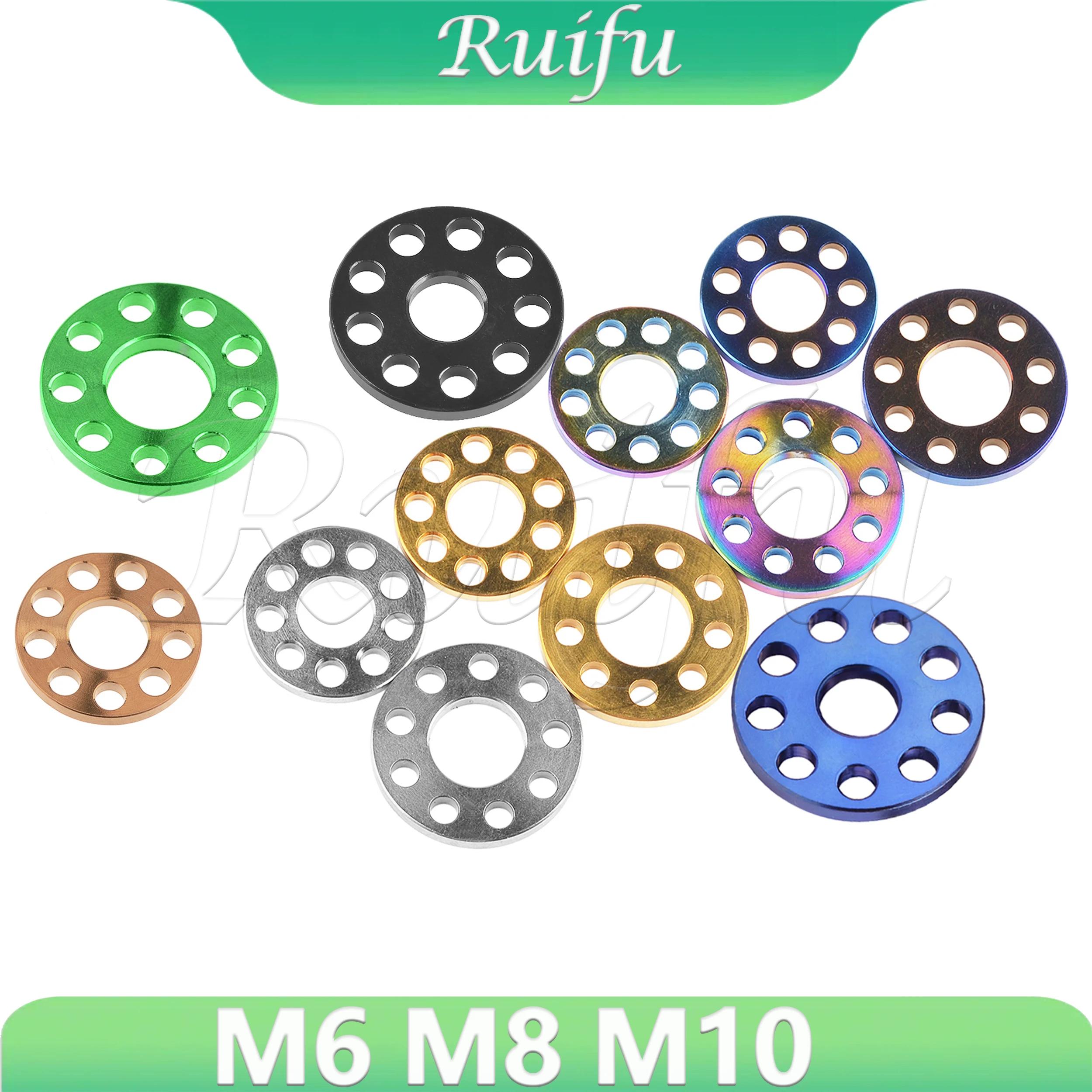 

Ruifu Titanium Washers M6 M8 M10 Flat Nine Holes Washers Ti Drilled Holes Spacer Motorcycle Bolt Gaskets