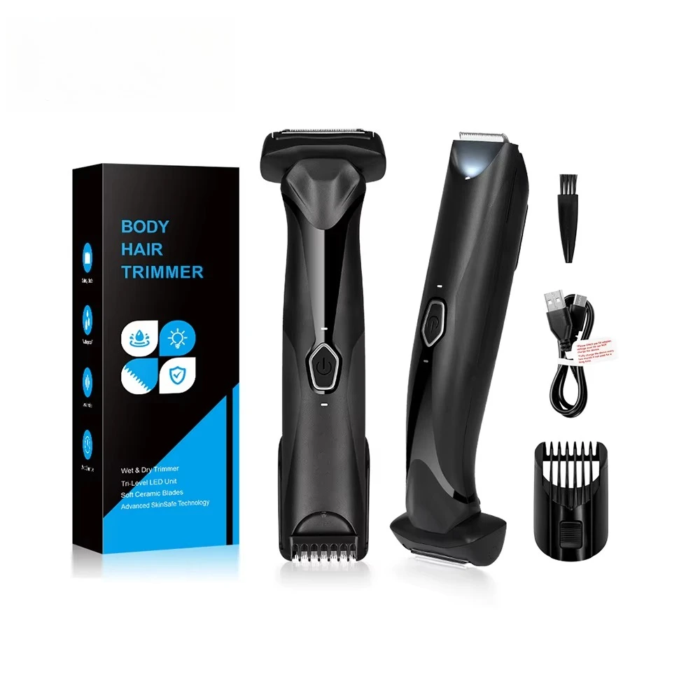 2025 Hot Selling Dual Head Foil Blades Trimmer 2-in-1 Ceramic Beard Shaver Pubic Hair Trimmer with Ball for Manscape Clipper