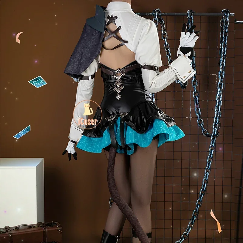 QQ8 2025 Новый Genshin Impact Линетт Косплей Костюм Парик Униформа Платье Хвост Волшебник Уши Юбка Lyney Fontaine Хэллоуин Part5Lk