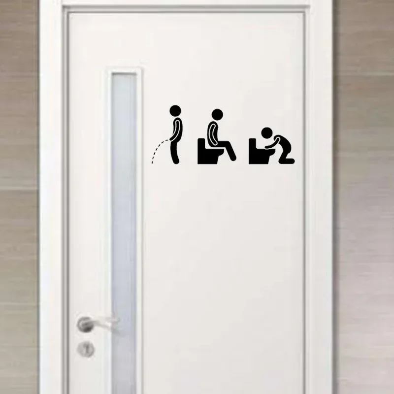 Funny Toilet Sign Stickers Background Toil Sticker Can Be Removed Door Decor Washroom Wall Decals Art Waterproof Creative