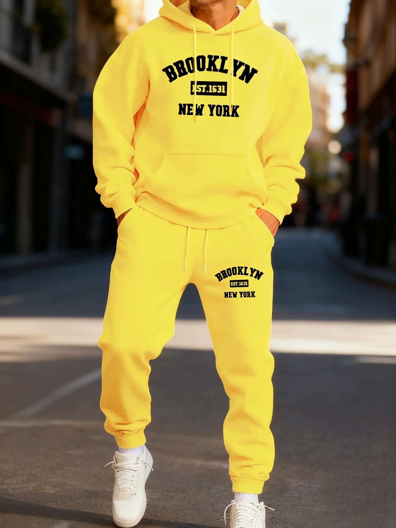 

Brooklun New York Letter Prints Mens Hoodie Set Autumn Casual Two Pices Sets Winter Sporty Pants Fashion Fleece Loose Streetwear