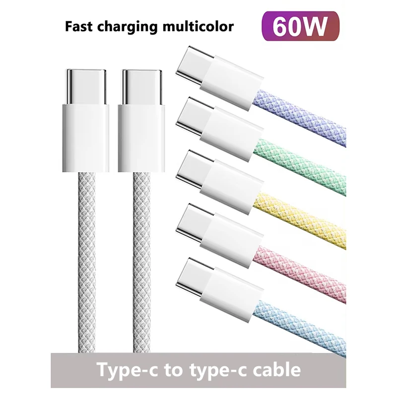 USB-C to Type C Color Cable For Apple iPhone 15 PD 60W Fast Charging For Huawei Xiaomi Samsung Type-C Weaving Cable Accessories