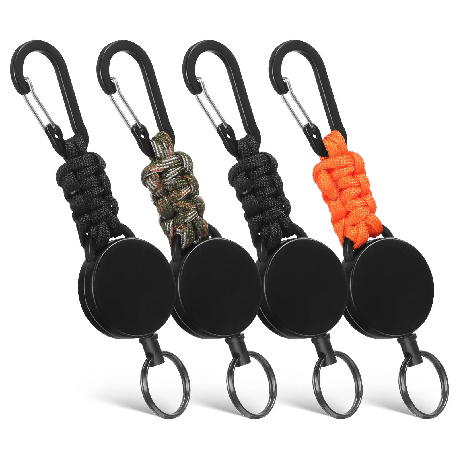 4Pcs Retractable Keychain Badge Holder Heavy Duty Outdoor Carabiner Telescopic Reel Lanyard Key Holder Clip Extender