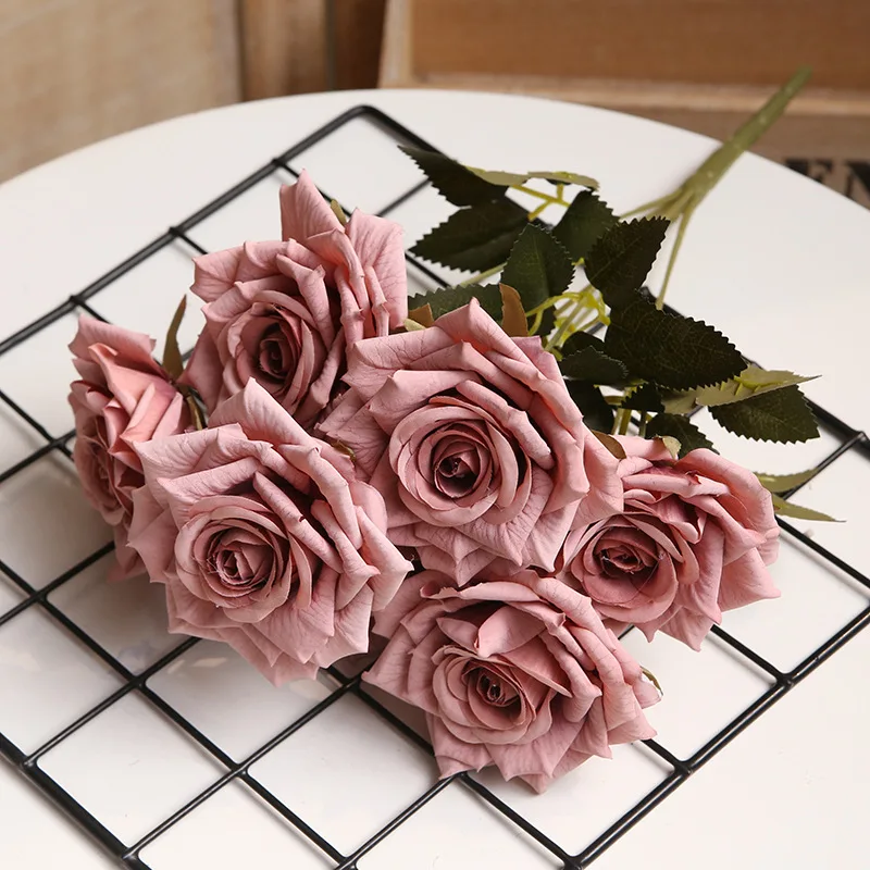 Artificial Multi-layer Red Roses Bouquet Silk Fake Flowers Green Plant Simulation Flower White Rose Shopping Mall Decoration