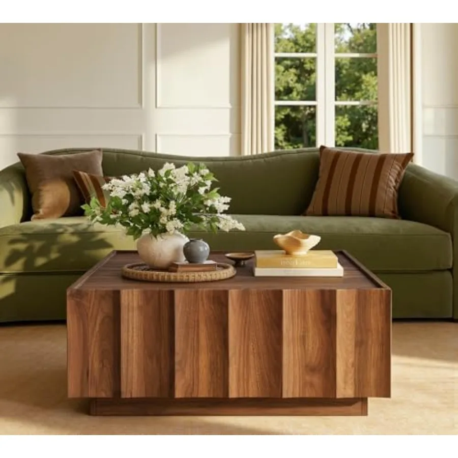Square Coffee Table with Storage, Wave Design