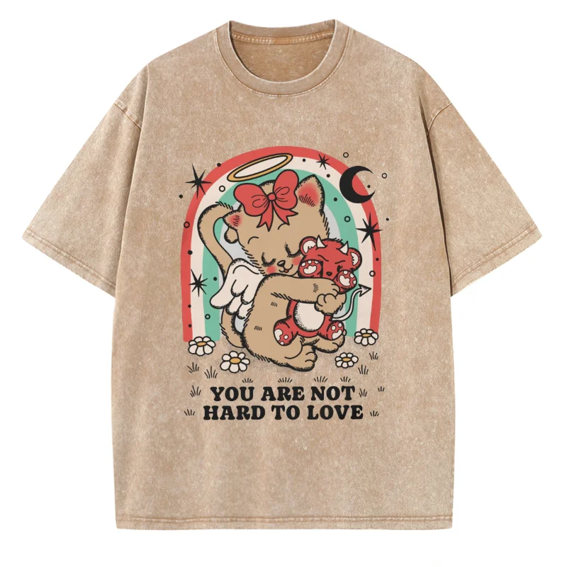 Women T-Shirt You Are Not Hard To Love Printed Retro Washed Short Sleeved Y2K Tees fairy tale style top y2k