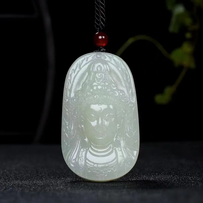 Pendentif Guanyin blanc Hotan pour hommes - et amulette de jade du Bodhisattva de la Grande Compassion du Monde