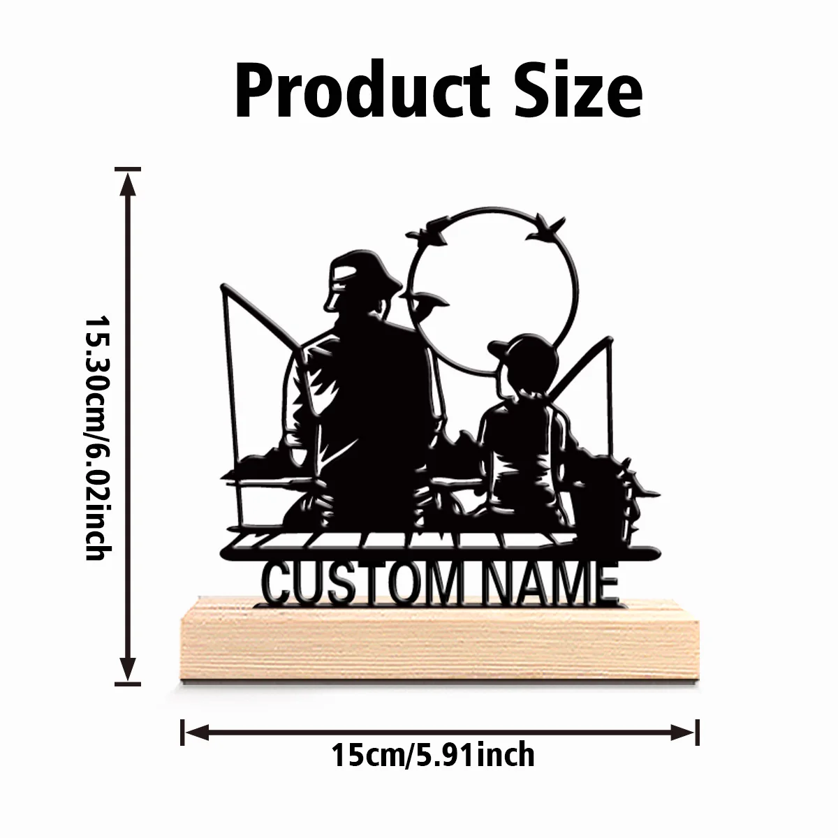 1pc New Design Personalized Custom Fishing Metal Statues Fishing Enthusiast Gift With Wooden Stand Suitable For Office Bedroom