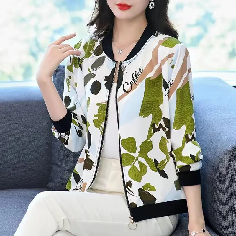

Plus Size Chiffon Women's Sunscreen Cardigan Coat 2025 Summer New Female Print Jacket Baseball Sun Protection Clothing Overwear