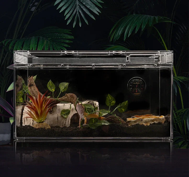 Anti-escaping acrylic reptile terrarium breeding box