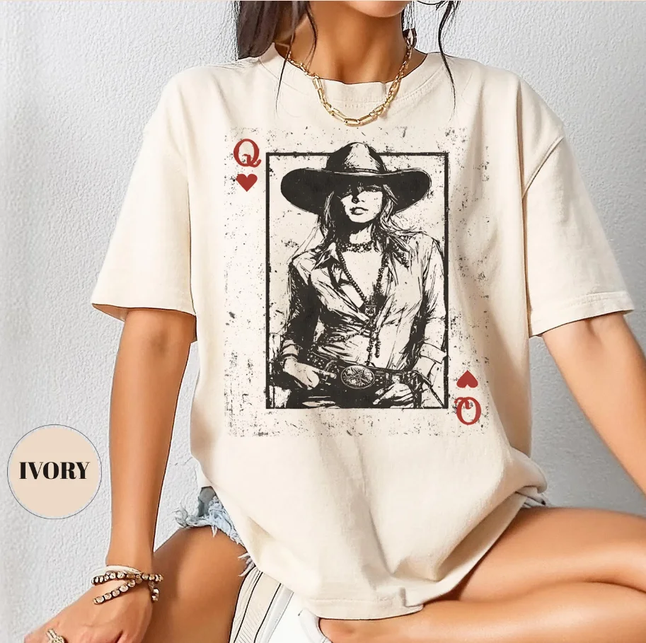 

Plus Size Women's Cowgirl Queen Print T-Shirt Pure Cotton Breathable Stylish Versatile Street Style Streetwear Oversized