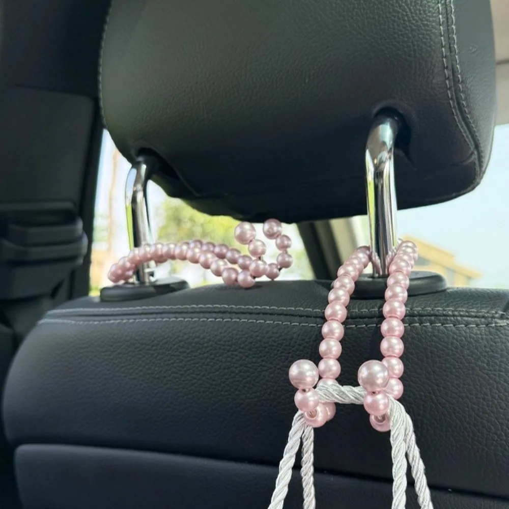 2Pcs Hanging Car Rear Seat Hooks Rear Bearing Strong Storage Pearl Hanger Auto Hook Cute Multi-Function Car Seat Headrest Hooks