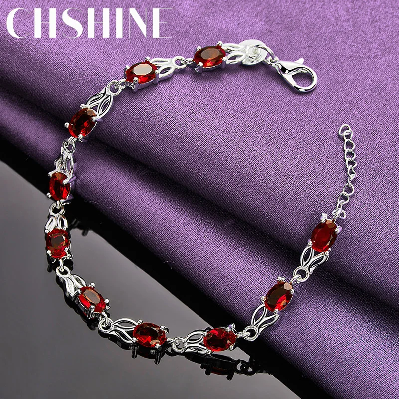 

CHSHINE 925 Sterling Silver Red Crystal Chain Bracelet For Women Wedding Party Fashion Jewelry Gifts Wholesale free shipping