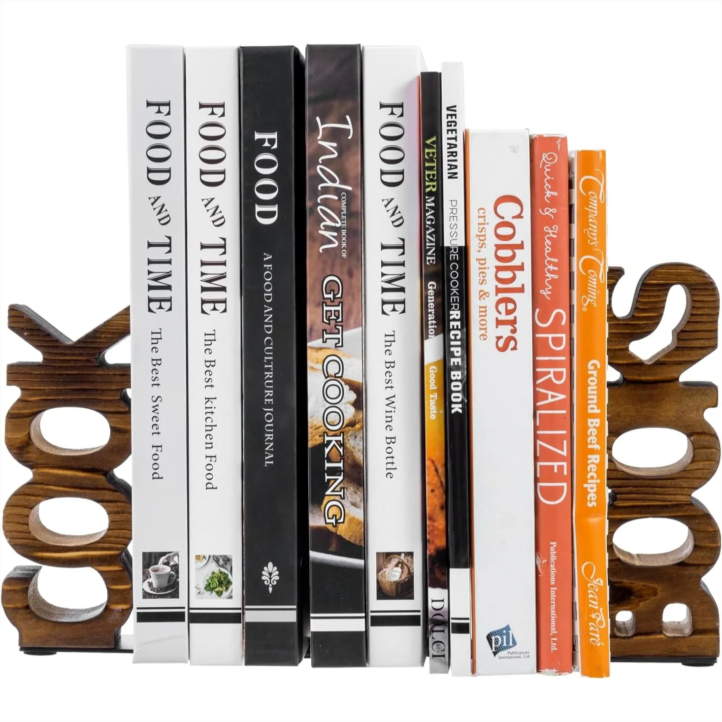 

Rustic Burnt Wood Cookbook Bookends for Kitchen Countertop Display Holder 2 pc Set