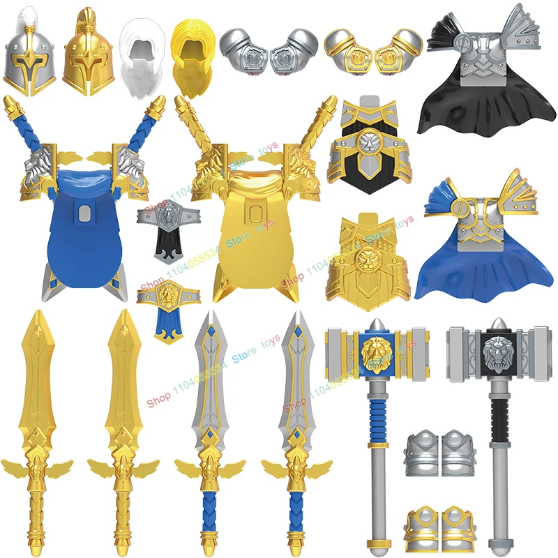 

Yellow Soldiers DT014 DT015 Weapons Hammer Heavy Armor Medieval Golden Knights Action Figures Building Blocks Toys Birthday Gift