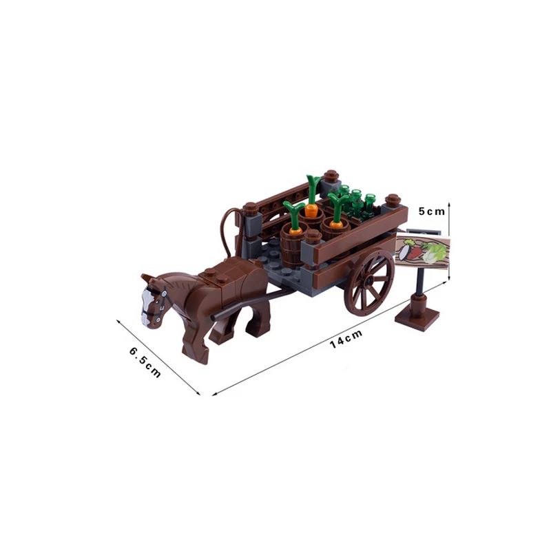 MOC Medieval Building Blocks Solider Chariot Figures Accessories Carriage Farm Garden Transport Set Animals Mini Bricks Gifts