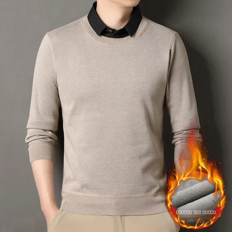 

Loose Polyester Fiber Knitted irt Collar Sweater Youth Vitali Sle Men's Long Sve Thermal Wear Casual Daily Clothes