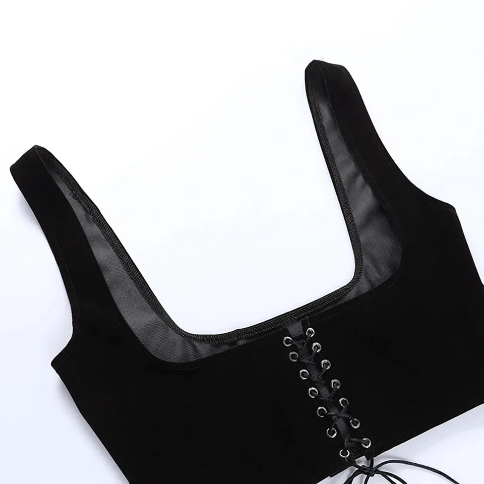 Damen-Korsettgürtel mit Schnürung, Unterbrust-Taillenkorsett-Oberteil, sexy Steampunk-Bustier, Taillenformer, Spaghettiträger-Cami-Crop-Top – Detail 16