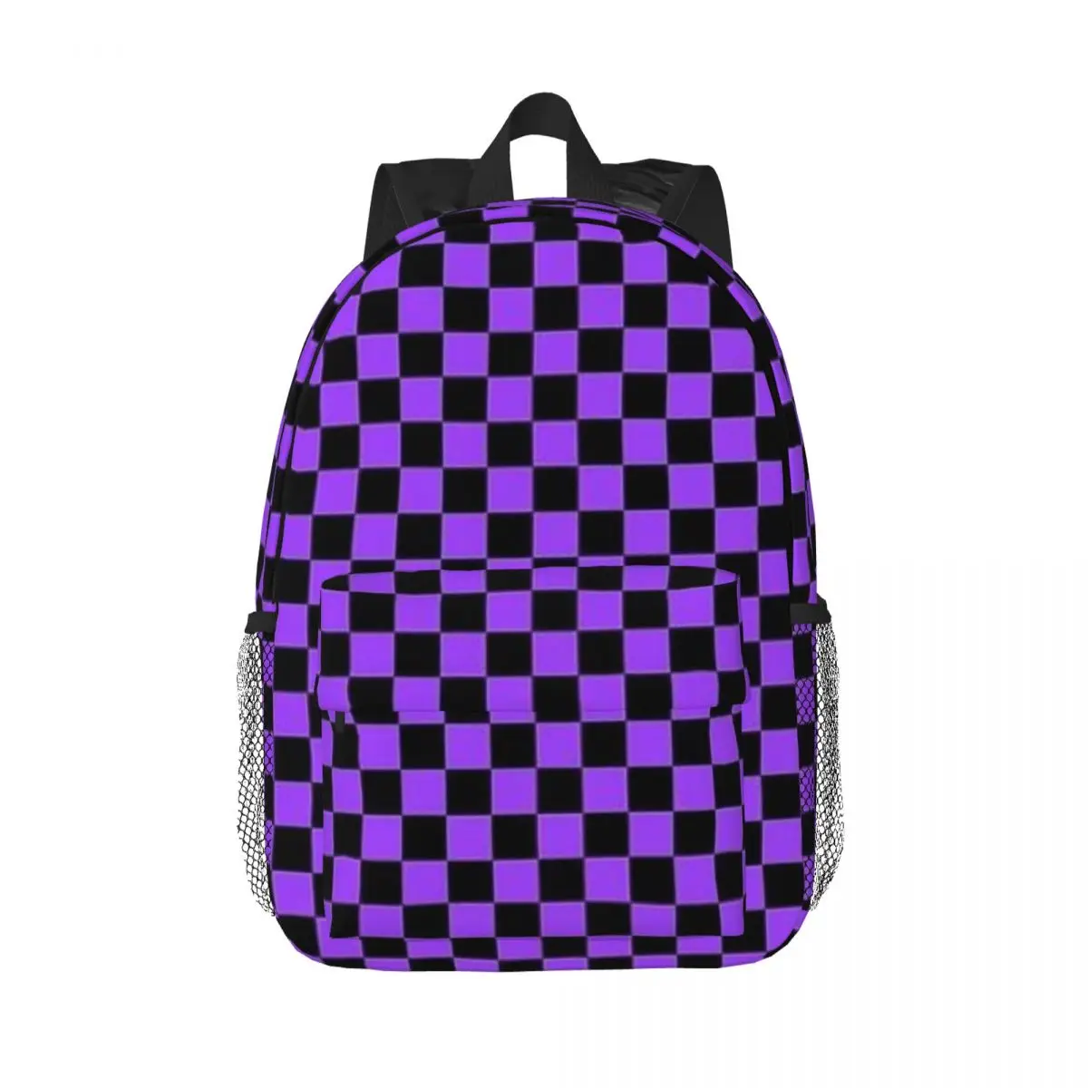 Mochila cheque roxo e preto para mulheres e adolescentes, mochila escolar, viagem, laptop, moda