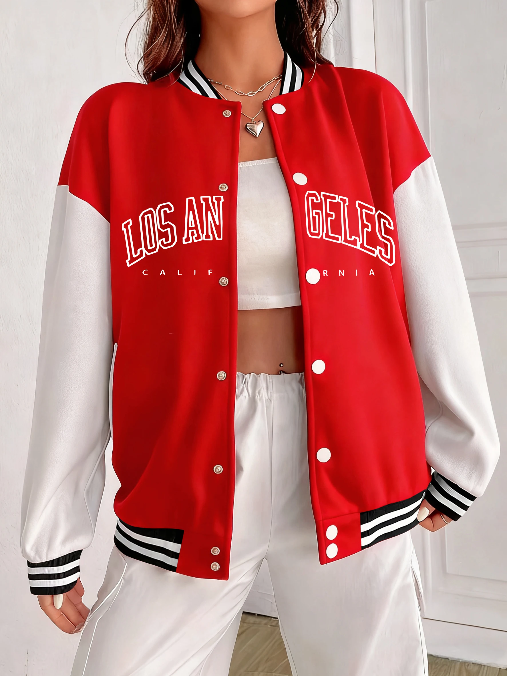 

Living In California Printing Woman Baseball Uniform Fashion Colorful Jackets Loose Autumn Clothes Street Cotton Sportswear