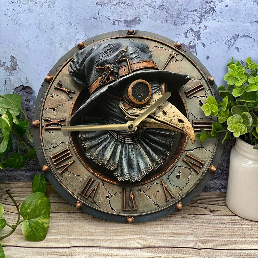 Plague Doctor Wall Clock，DIY Clock Kit , High-Definition 2D Print, Metal Art Decor for Home, Perfect Gift for Mother's Day