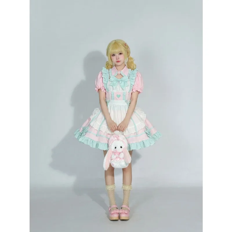 

2026S-5XL Pink BlueGirl Lolita Dress Daily Wearing Maid Style Soft and Comfortable Anime Costume Party Lolita Dress Rainbow Girl