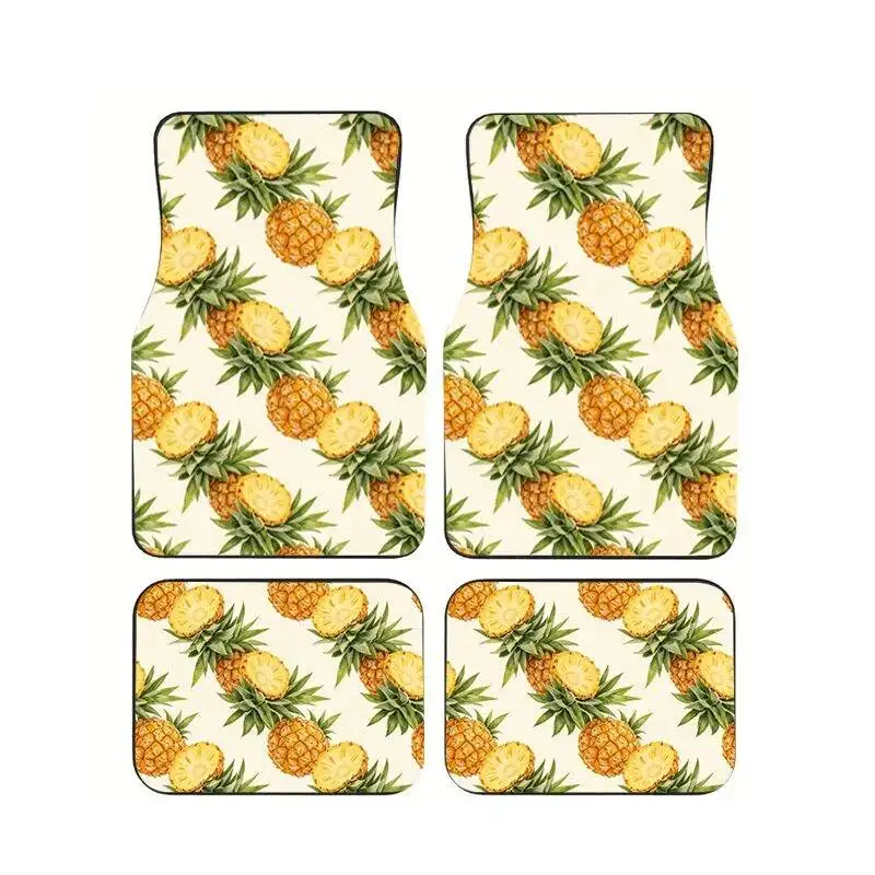 

4pcs Set Universal Pineapple Print Car Floor Mats Anti-Slip Waterproof Auto Foot Carpets Tropical SUV Interior Accessories