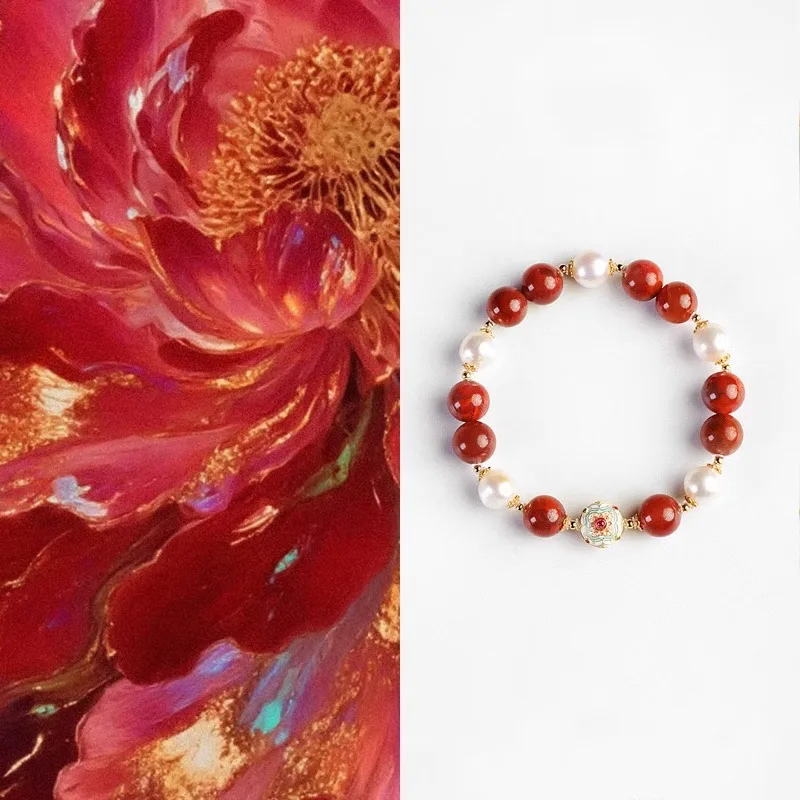 Natural Red Agate Beaded Bracelet for Women with Chinese Style Pearl Accents 2026 Gifts