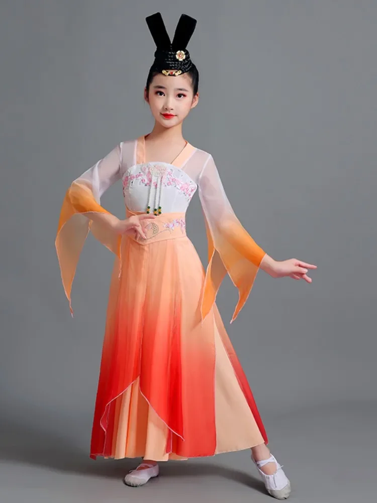 Children's Chinese Style Hanfu Classical Yangko Dance Costumes Girls Kids Folk Fan Dance Fairy Waist Drum Performance Clothing