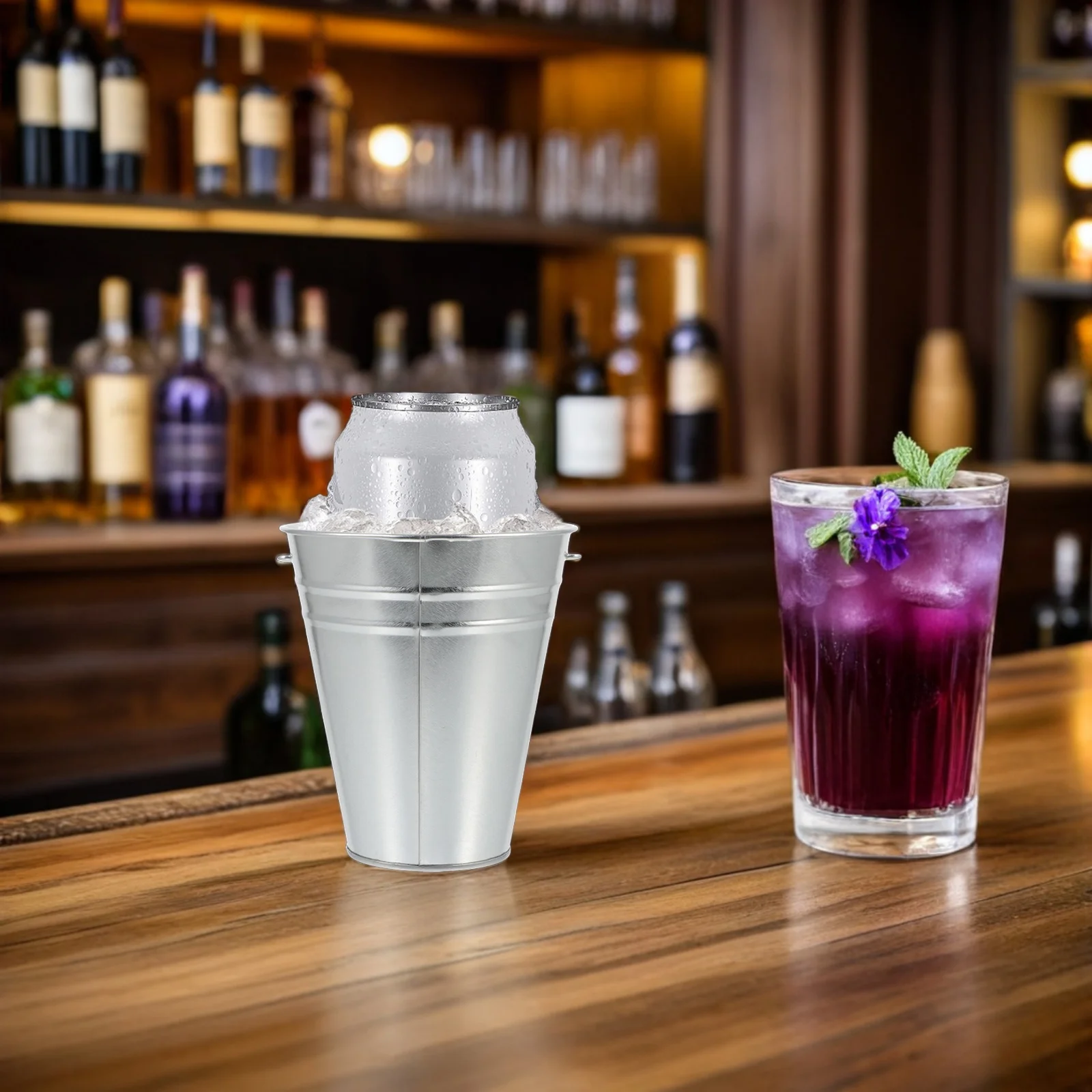 

6pcs Ice Bucket Beer Barrel Thickened Large Capacity One Piece Molding For Bar Ktv Hotel Wine Drink Holder Tinplate Container