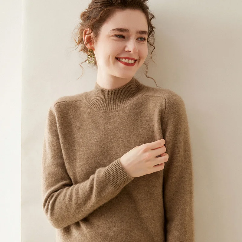 2024 Autumn/Winter Half Turtleneck Cashmere Sweater For Women 100 Pure Cashmere Winter Double Strand Thickened Cashmere Sweater