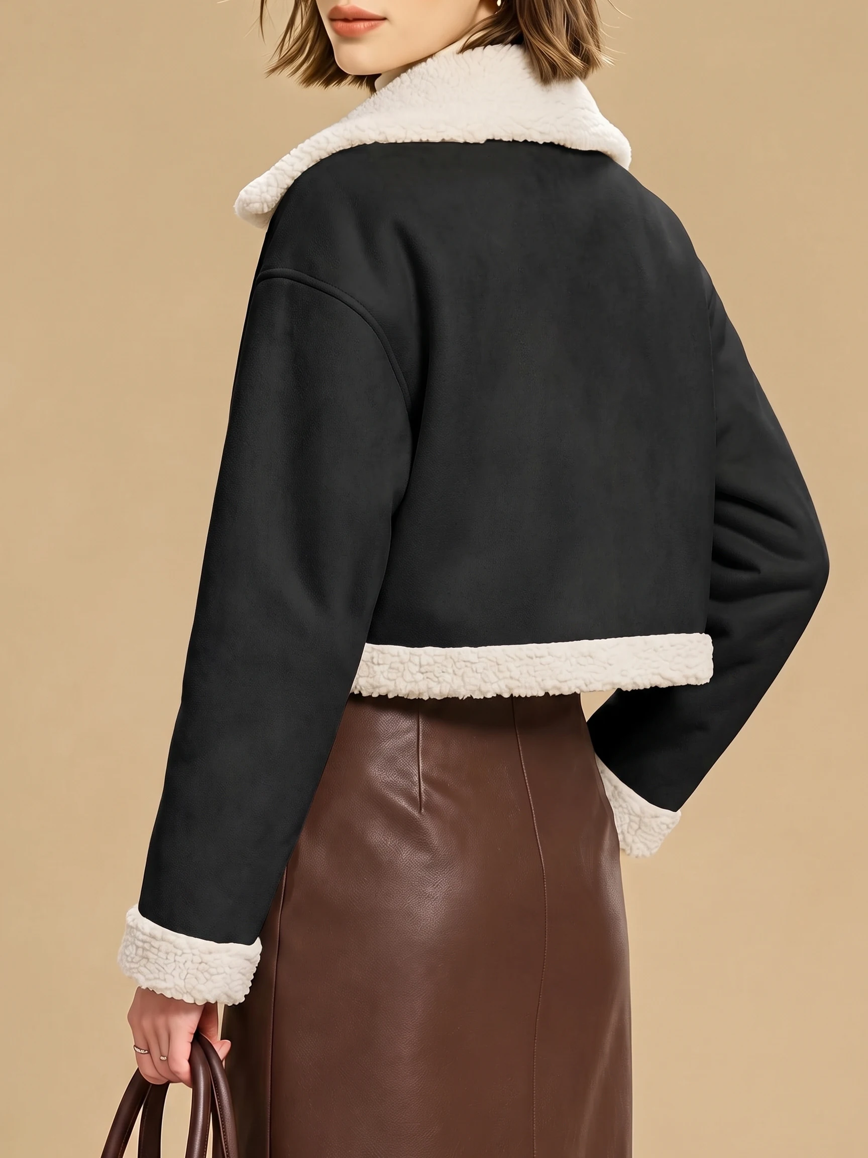 Damen Einfarbiger Mantel mit Kragen und Asymmetrischem Design, Reißverschluss, Kurze Länge, Herbst-Winter-Musikfestival-Jacke Neu 2026 – Detail 2
