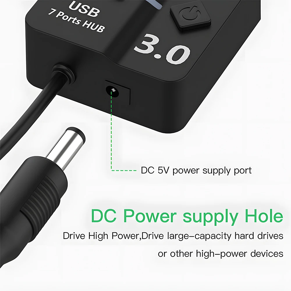 USB 3.0 Power Adapter 7 Port Multi USB Splitter Hub USB Hub 2.0 USB Multiple Expander Switch 30CM Cable Hub Docking Stations image 5