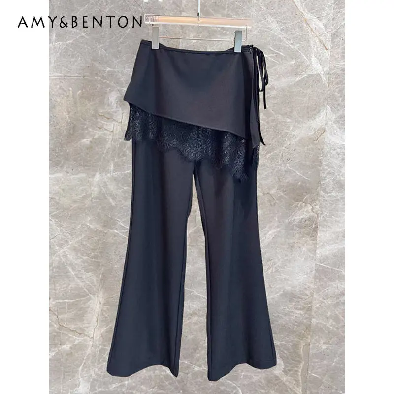 

Temperament High-end Women's Clothing 2026 Retro Lace Edge Waist Seal High-end Texture Elegant Versatile Casual Trousers Ladies