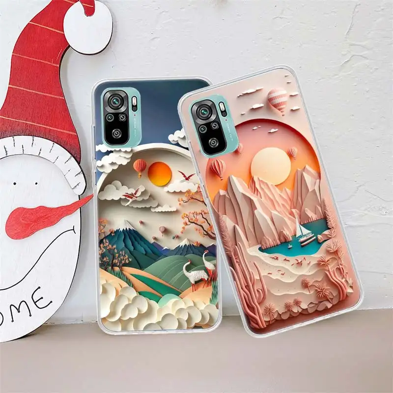 Paper Cuttings Mountains and Rivers Phone Case For Xiaomi Redmi Note 11 12 Pro Plus 10 9 8 7 12S 11T 11S 11E 10S 9T 8T 9S 4G 5G