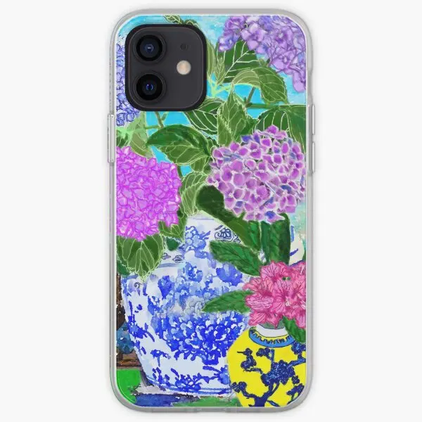 Hydrangea In Chinoiserie Jars Iphone Tou  Phone Case Customizable for iPhone X XS XR Max 11 12 13 14 Pro Max Mini 6 6S 7 8 Plus