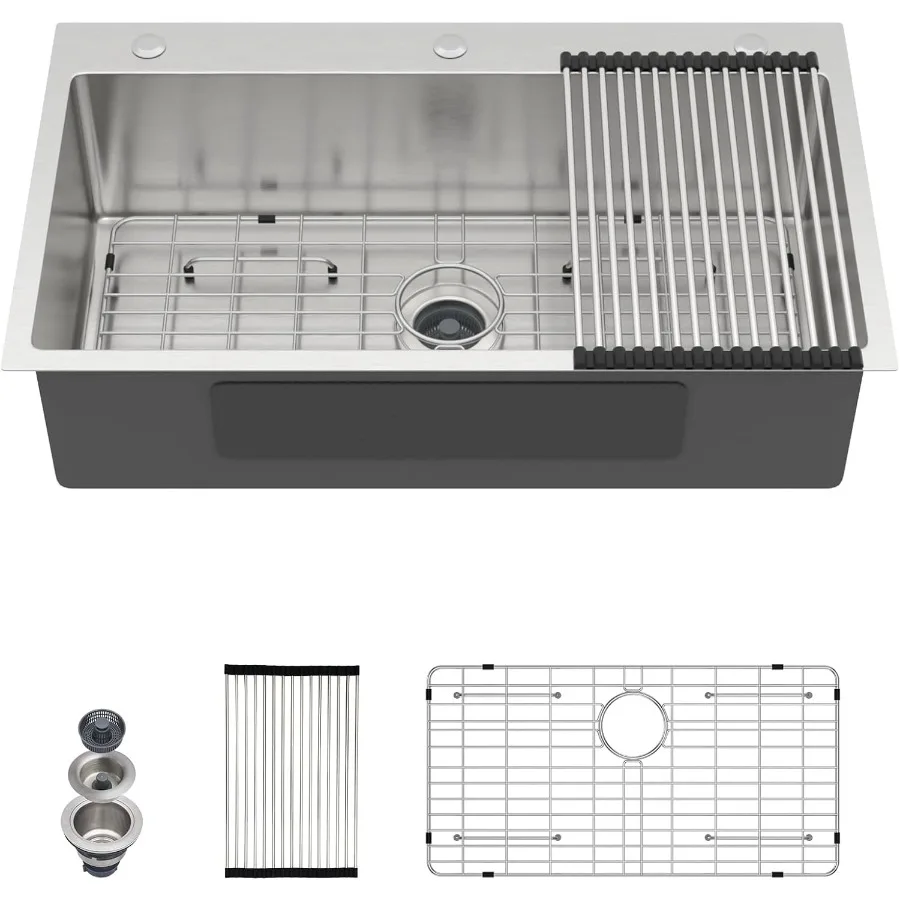 33x19 Drop in Kitchen Sink - 33 Inch 16 Gauge Stainless Steel Topmount Kitchen Sink Single Bowl Deep Over Counter Rectangular S