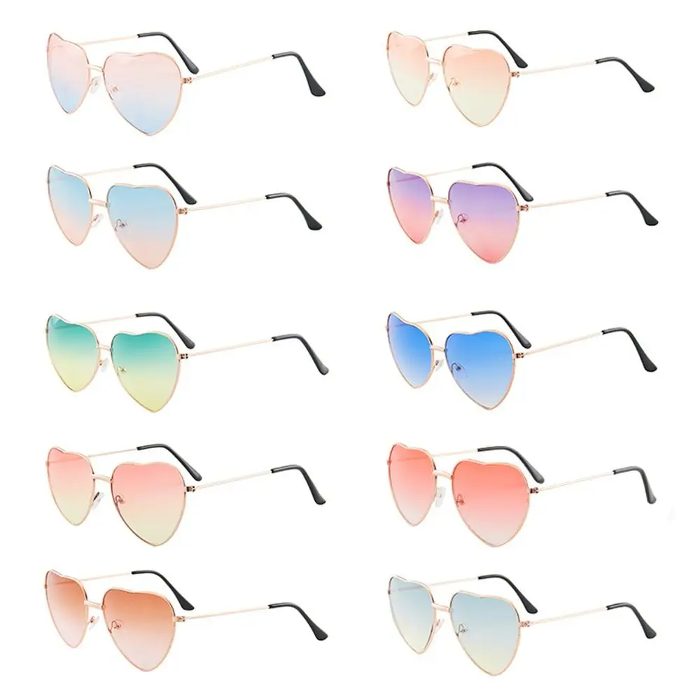 Korean Sun-Protective Heart-shaped Sunglasses Metal Hip Hop Eyewear Driving Glasses Candy Color Party Glasses