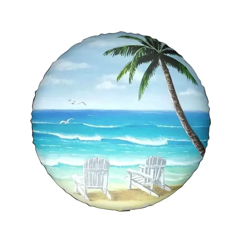 Summer Sea Beach Chair Spare Tire Cover for Toyota Land Cruiser Prado Jeep RV SUV Waves Car Wheel Covers 14