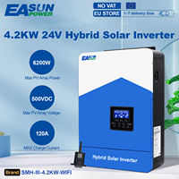 EASUN 4.2KW Hybrid Solar Inverter Off Grid Pure Sine Wave MPPT inversor 24V 220V 100A Solar Charger for Photovoltaic PV 500VDC
