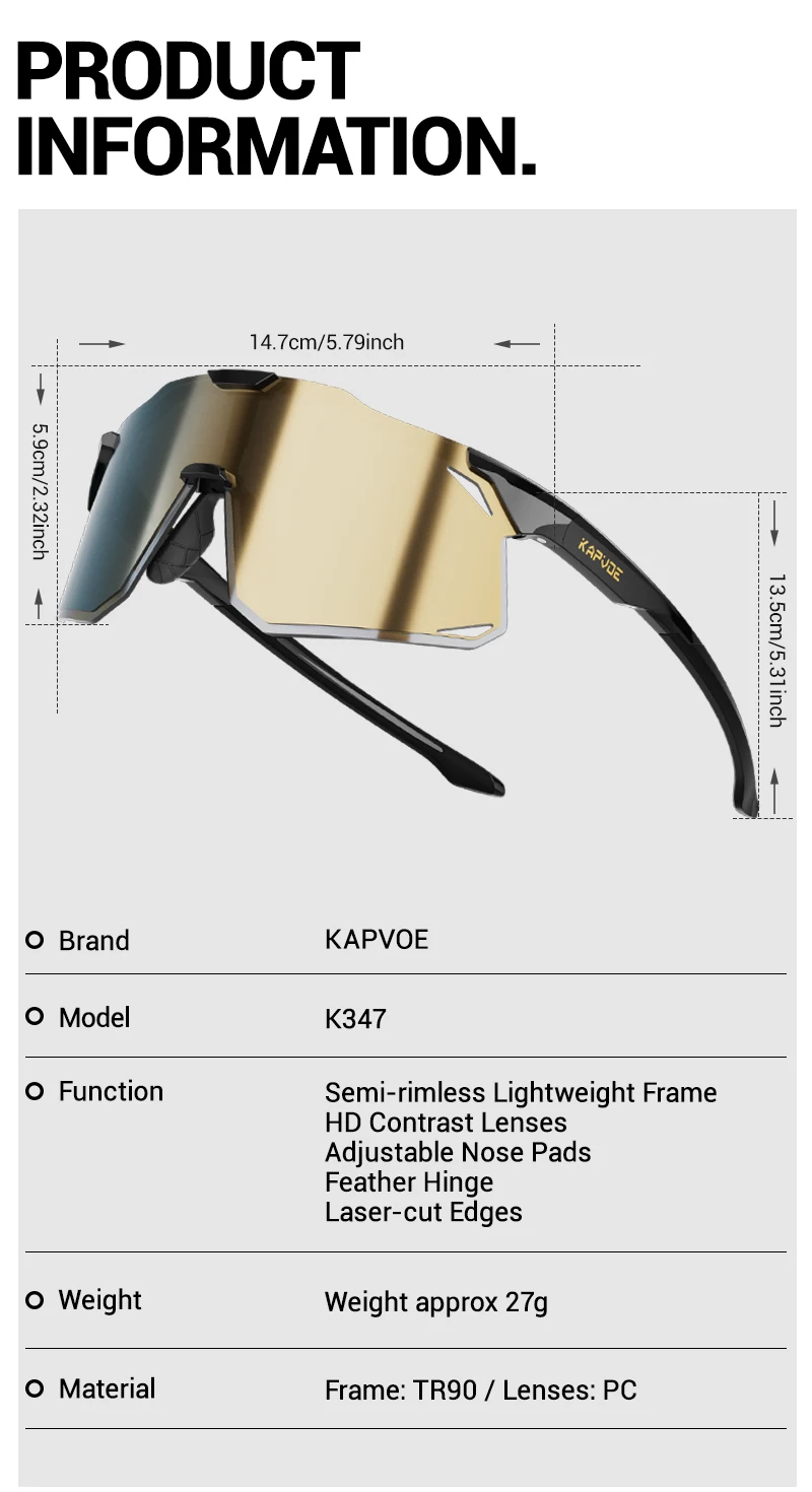 Kapvoe Neue Outdoor-Sport Fahrrad Sonnenbrille Radfahren Gläser für Männer MTB Road Fahrrad Brillen Brille UV400 Jagd Fahren 2025 – Detail 18