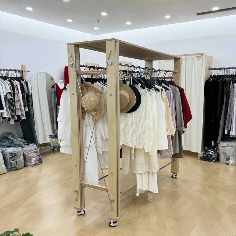 Stainless steel clothing rack, clothing store display rack with wheels